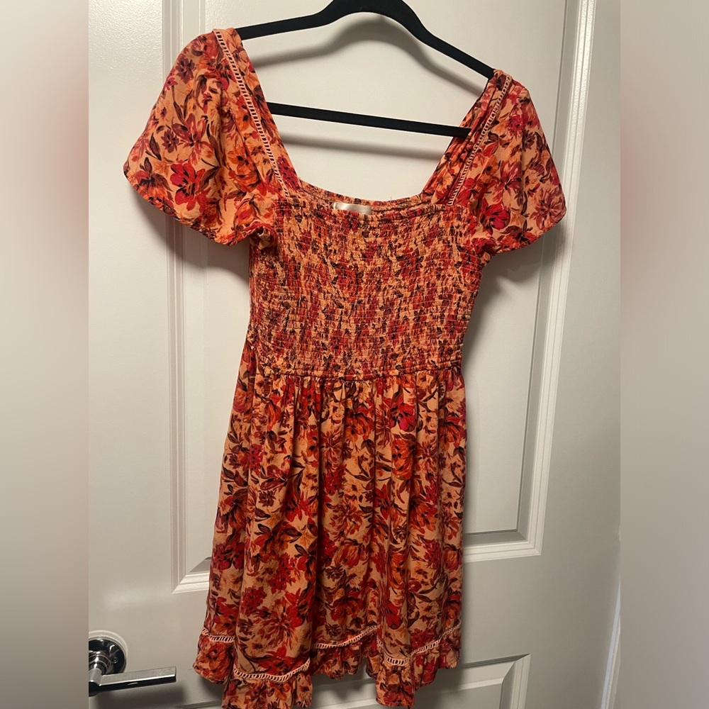 🍑🤎🌸 floral coral, red, brown dress